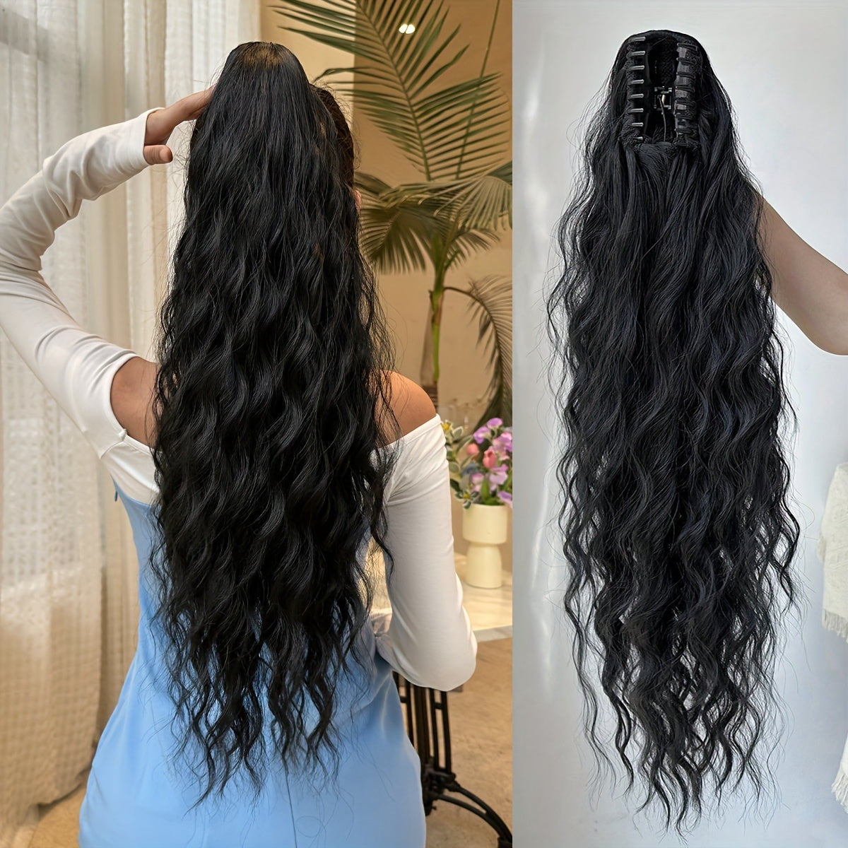 Claw ponytail extension hair Blonde 71.12 cm long water wave heat-resistant fiber synthetic ponytail suitable for Women's daily use