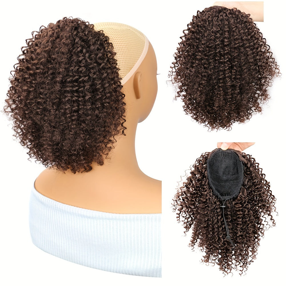 Mtmei Hair 25.4cm Short Afro Kinky Curly Drawstring Ponytail - Voluminous Synthetic Clip-In Hair Extension, High-Temperature Fiber, Easy Style for All Women, Ponytail Hair Extensions