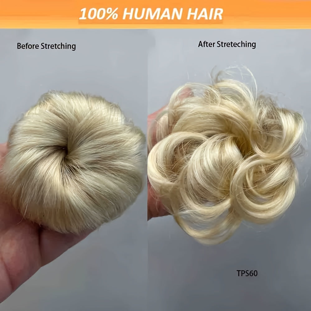 [Human Hair | Curly Bun] 100% Human Hair Curly Messy Bun | 6inch/16cm 35gram(1.23oz) Updo Donut Chignons Hair Piece European Wavy Buns scrunchies with human hair, human hair buns, ponytail extensions for Women Formal Every Day