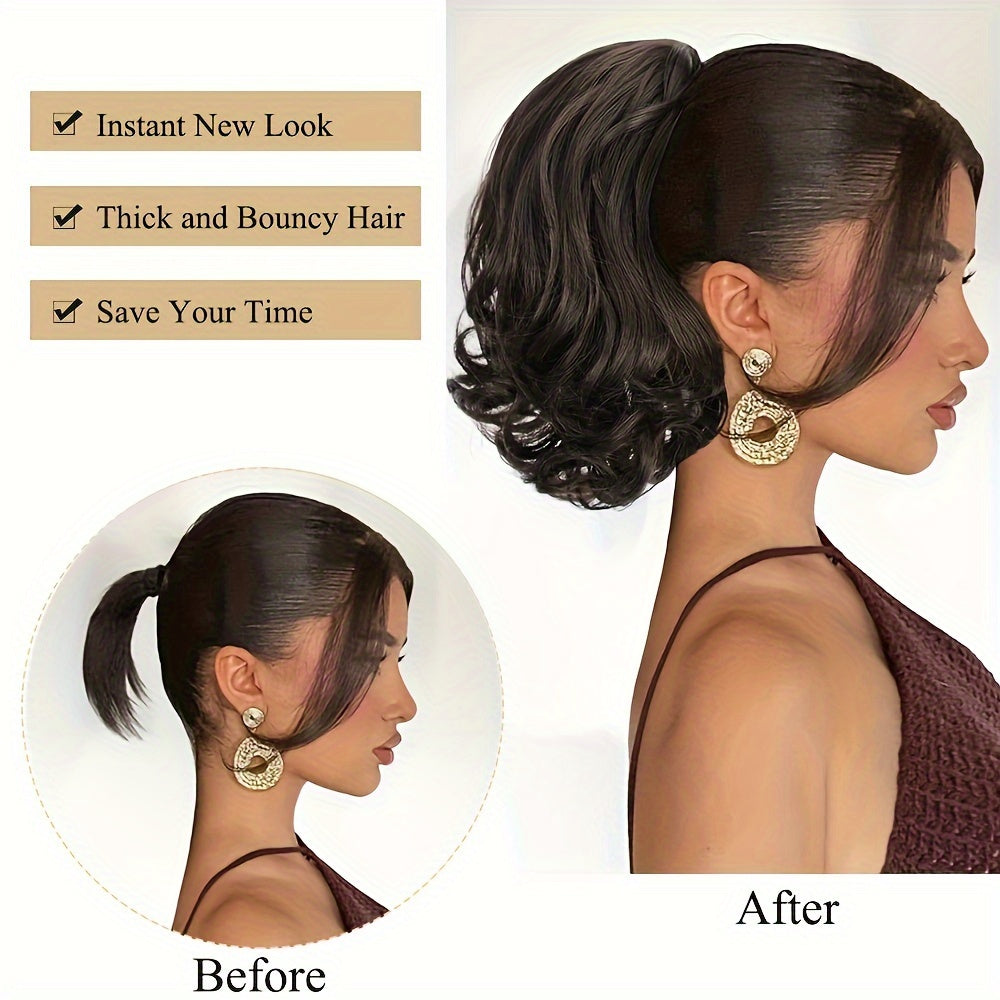 Synthetic Hair Extension Clip For Ponytail With 14-inch Short Wavy Curls For Women