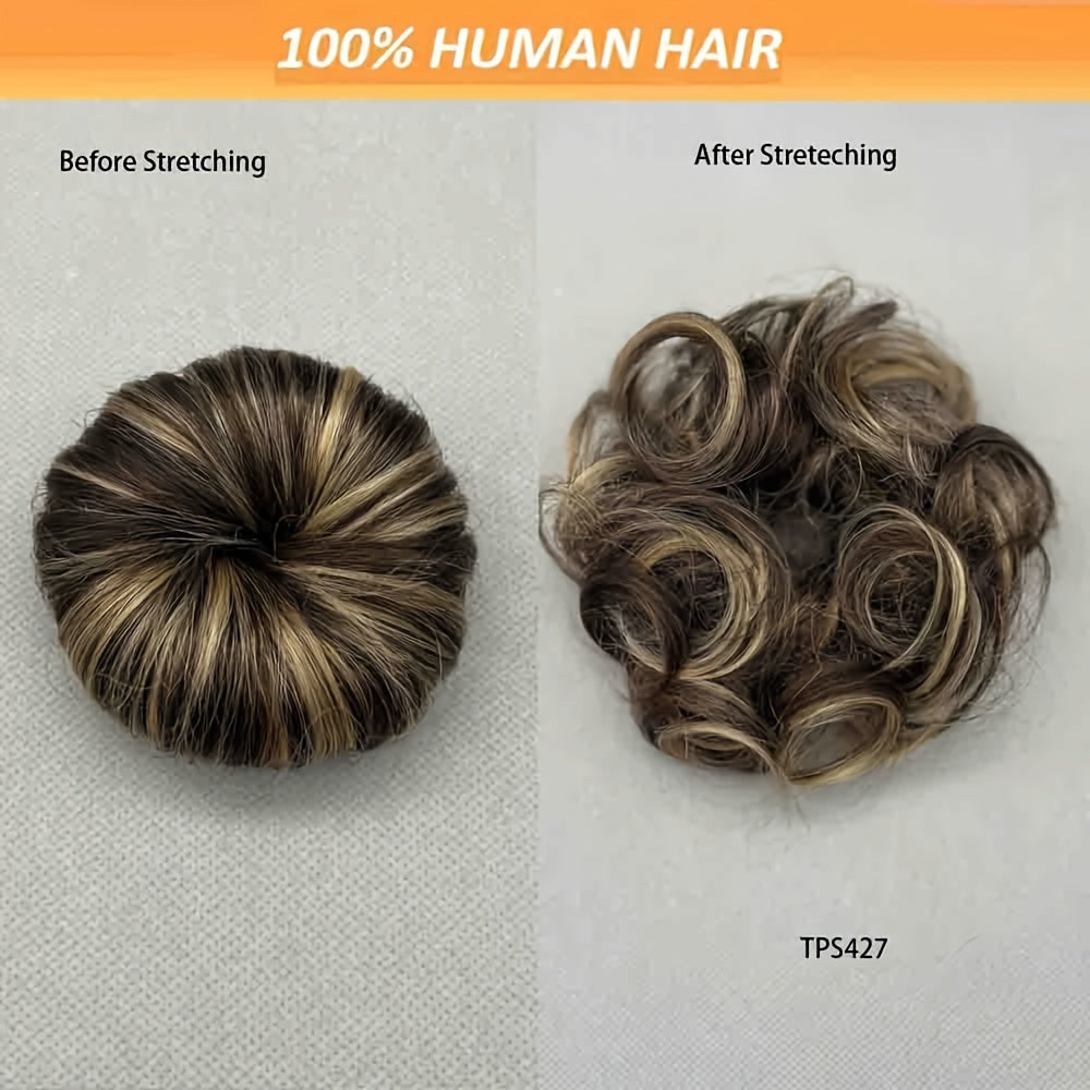 [Human Hair | Curly Bun] 100% Human Hair Curly Messy Bun | 6inch/16cm 35gram(1.23oz) Updo Donut Chignons Hair Piece European Wavy Buns scrunchies with human hair, human hair buns, ponytail extensions for Women Formal Every Day