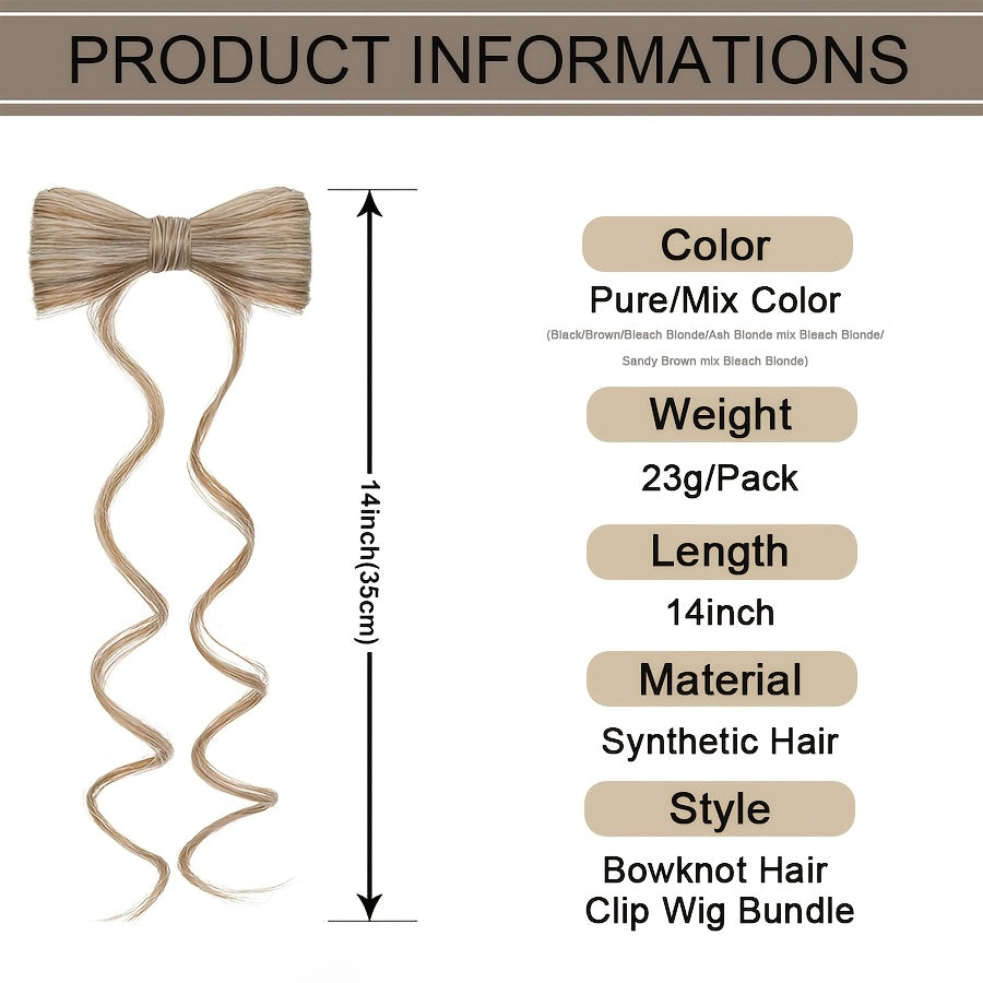 14inch/35cm Bowknot Synthetic Hairpiece With Ponytail Cute Natural Curly Hair Clip In Hair Extensions Styling Clip Decorative Hair Clip Hairpieces Highlight Black Brown Bleach Blonde Easy To Wear For Women Daily Party Dating Christmas Use