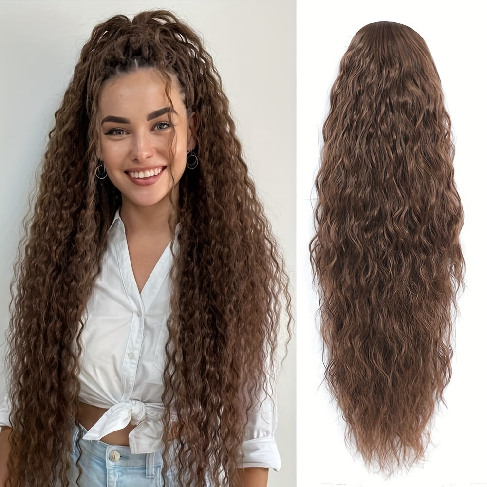 66.04 cm Long Curly Wavy Drawstring Ponytail, Synthetic Heat Resistant Hair Extensions, Basic Style for Women, High Temperature Fiber, Natural Look
