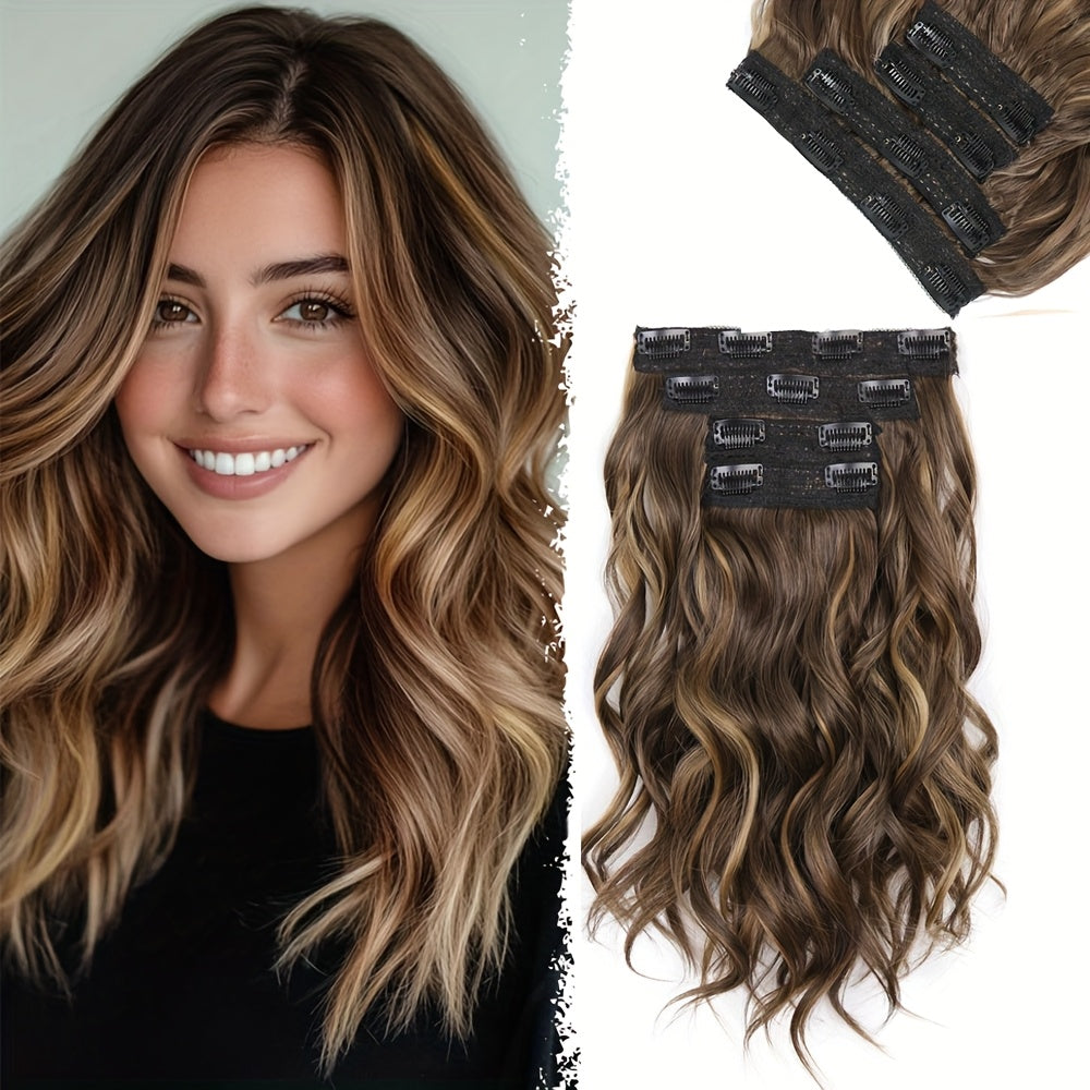 Clip in Hair Extensions for Women - 14" Short Curly Wavy Hair Extensions - 4pcs Invisible Lace Weft, Natural Soft Hairpieces for Daily Party