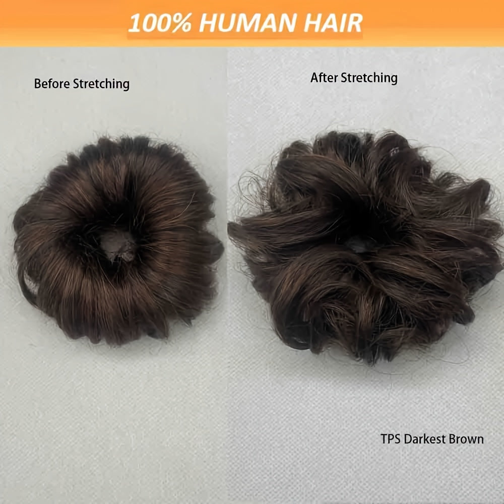 [Human Hair | Curly Bun] 100% Human Hair Curly Messy Bun | 6inch/16cm 35gram(1.23oz) Updo Donut Chignons Hair Piece European Wavy Buns scrunchies with human hair, human hair buns, ponytail extensions for Women Formal Every Day
