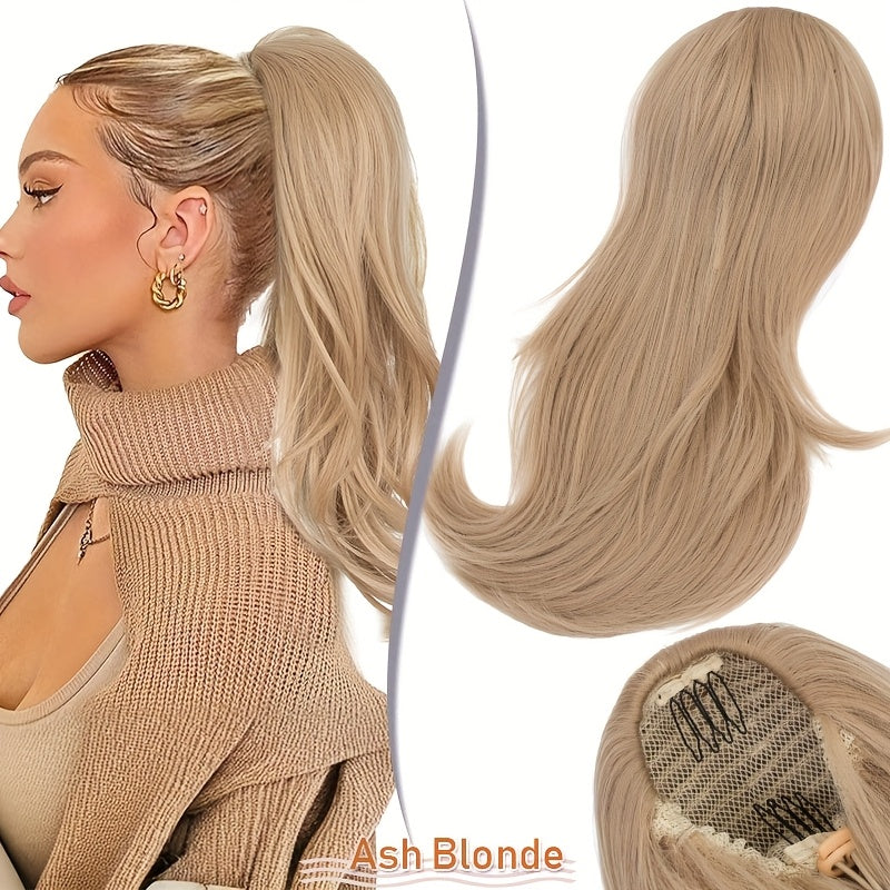 Luxurious 55.88cm Fluffy Layered Ponytail Extension - Extra Thick Straight Clip-In Hairpiece for Women, Natural-Looking Drawstring Design, Perfect for Daily Wear & Parties, Party Hair Accessory | Voluminous Hair Extension | Glossy Finish, Hair Accessories