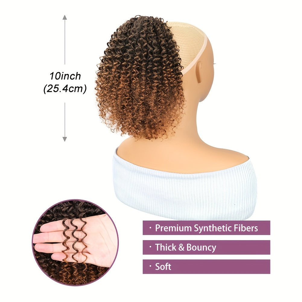 Mtmei Hair 25.4cm Short Afro Kinky Curly Drawstring Ponytail - Voluminous Synthetic Clip-In Hair Extension, High-Temperature Fiber, Easy Style for All Women, Ponytail Hair Extensions