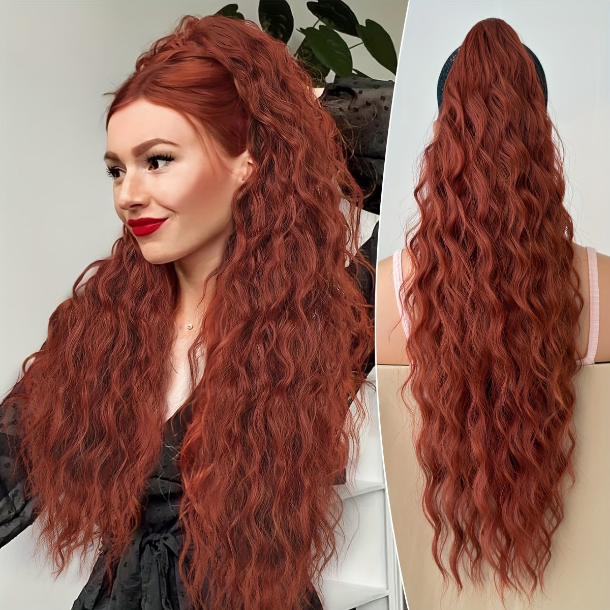 Claw ponytail extension hair Blonde 71.12 cm long water wave heat-resistant fiber synthetic ponytail suitable for Women's daily use