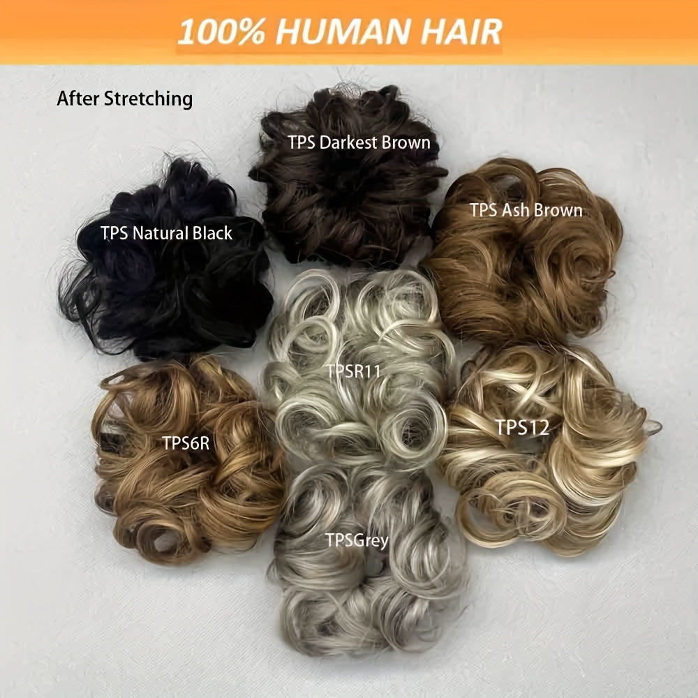 [Human Hair | Curly Bun] 100% Human Hair Curly Messy Bun | 6inch/16cm 35gram(1.23oz) Updo Donut Chignons Hair Piece European Wavy Buns scrunchies with human hair, human hair buns, ponytail extensions for Women Formal Every Day