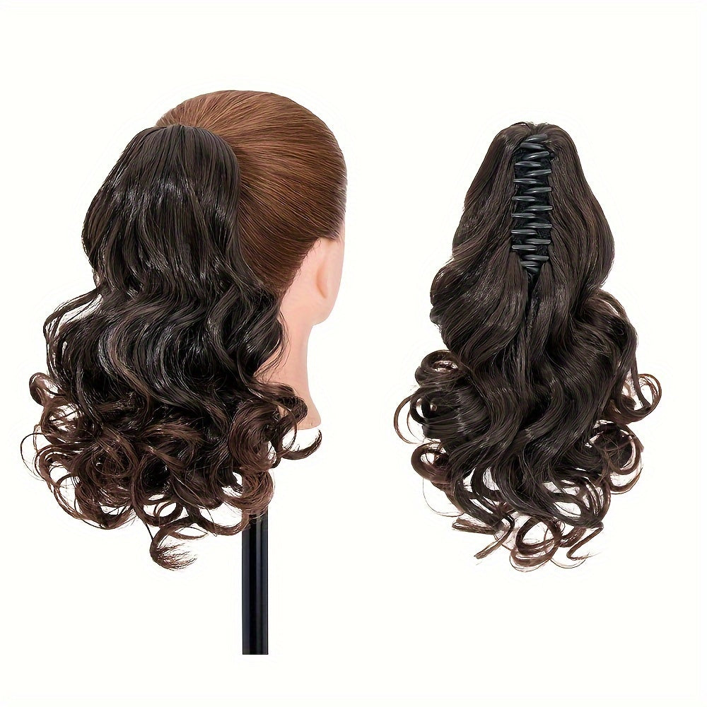 Synthetic Hair Extension Clip For Ponytail With 14-inch Short Wavy Curls For Women