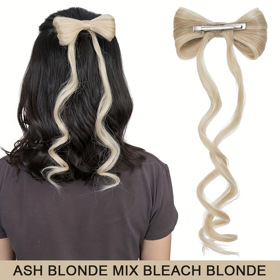 14inch/35cm Bowknot Synthetic Hairpiece With Ponytail Cute Natural Curly Hair Clip In Hair Extensions Styling Clip Decorative Hair Clip Hairpieces Highlight Black Brown Bleach Blonde Easy To Wear For Women Daily Party Dating Christmas Use