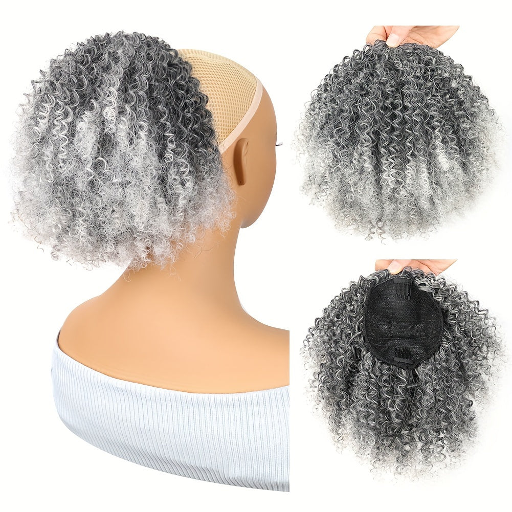 Mtmei Hair 25.4cm Short Afro Kinky Curly Drawstring Ponytail - Voluminous Synthetic Clip-In Hair Extension, High-Temperature Fiber, Easy Style for All Women, Ponytail Hair Extensions