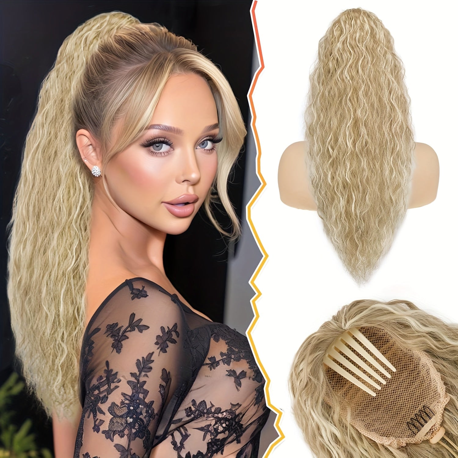 BARSDAR Curly Wavy Drawstring Ponytail Extension 55.88 cm Synthetic Comb Clip in Ponytails Hairpiece for Women Voluminous Natural Looking Ponytail Hair Extensions Fake Ponytails