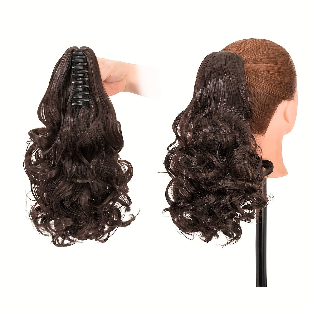 Synthetic Hair Extension Clip For Ponytail With 14-inch Short Wavy Curls For Women