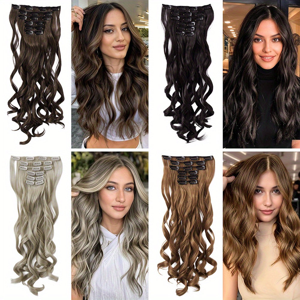 Removable Hair Topper, Hair Topper for Women, Hair Extensions Clip in 6pcs/ 7pcs Brown Hair Extension Long Wavy Full Head Clip in Hair Extension Hair Pieces for Women, Blonde Hair Topper, Wig Tools