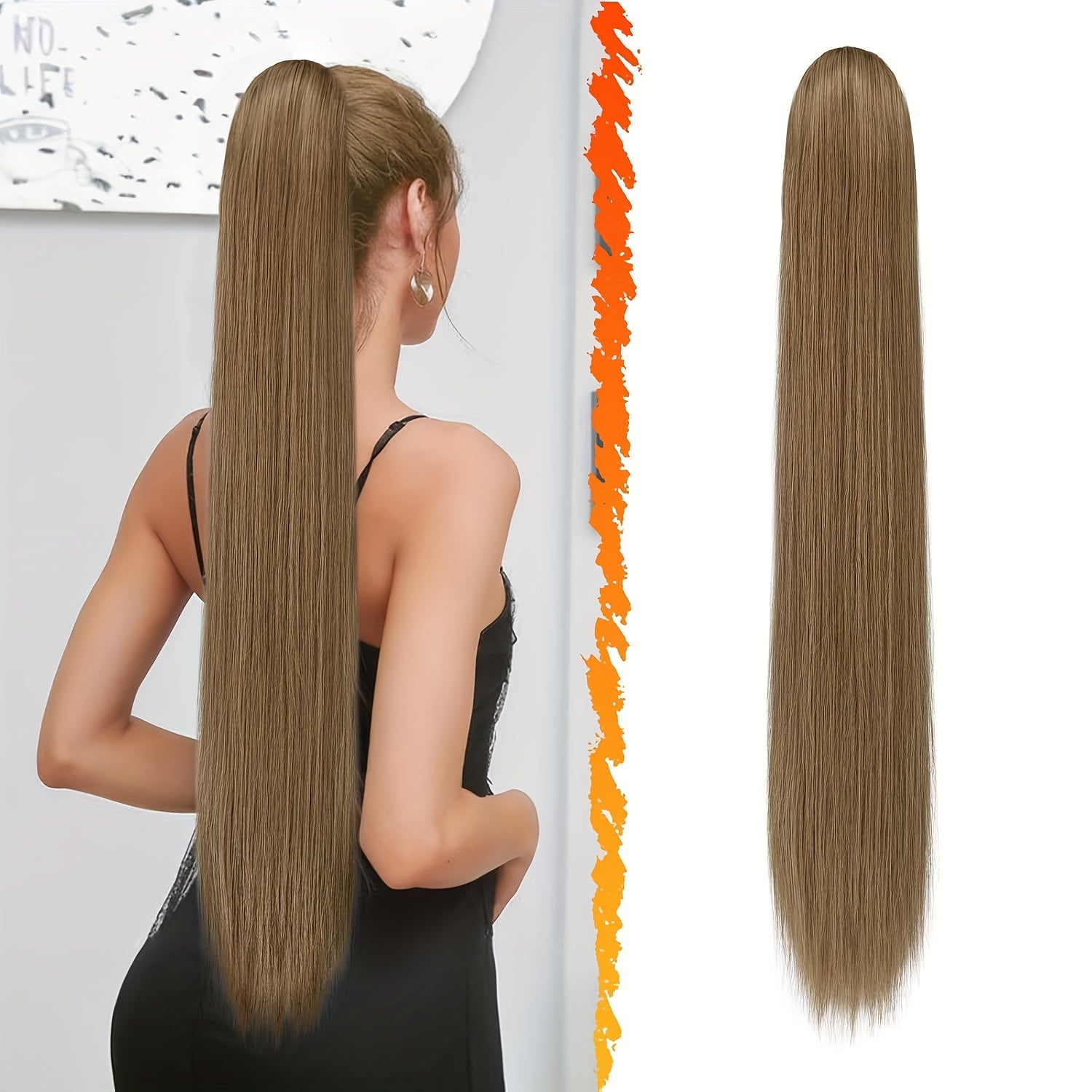 BARSDAR Brown Ponytail Extension, 76.2 cm Long Straight Drawstring Ponytail Hair Extensions Synthetic Clip In Pony Tails Hairpieces Fake Straight Ponytail For Women Girls Daily