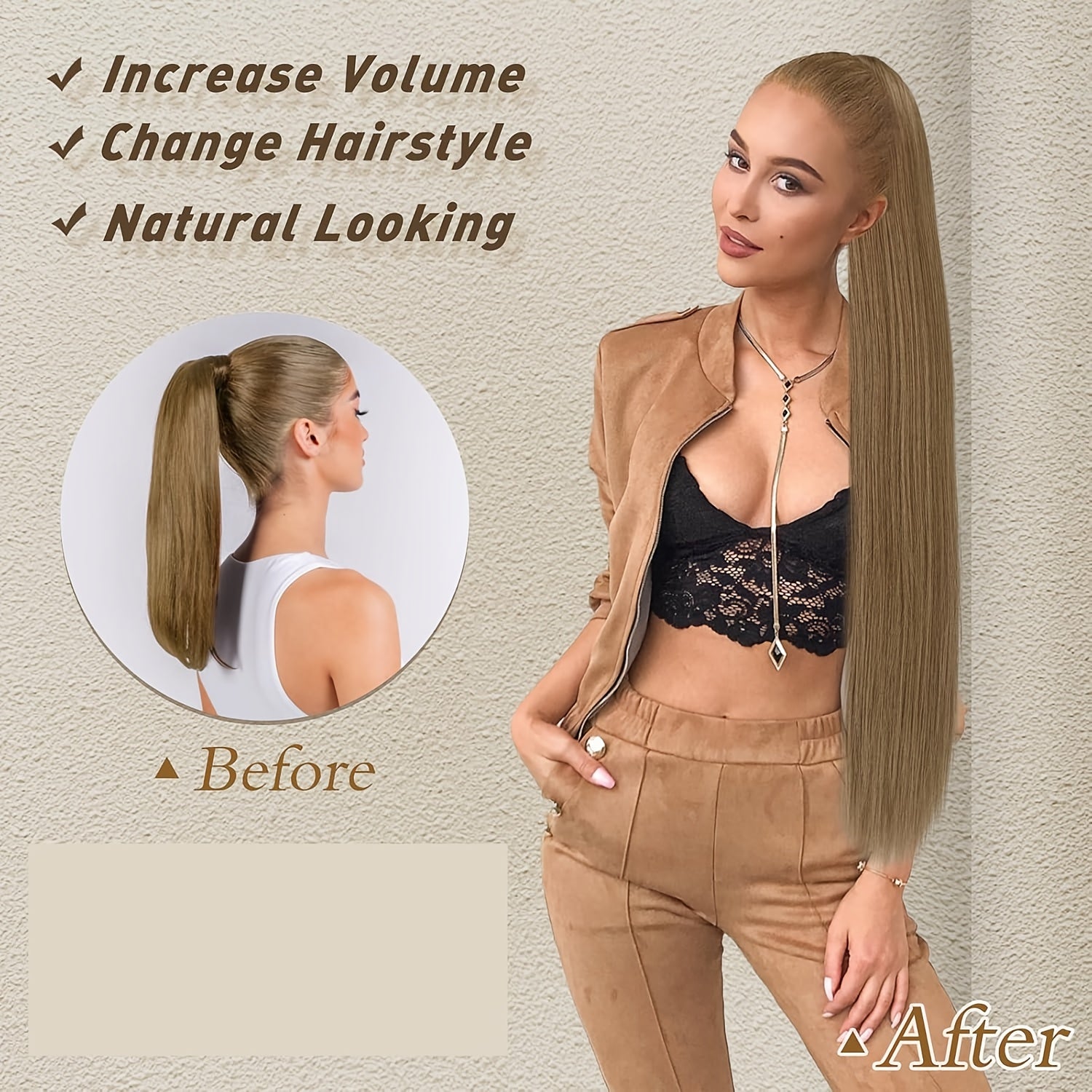 BARSDAR Brown Ponytail Extension, 76.2 cm Long Straight Drawstring Ponytail Hair Extensions Synthetic Clip In Pony Tails Hairpieces Fake Straight Ponytail For Women Girls Daily