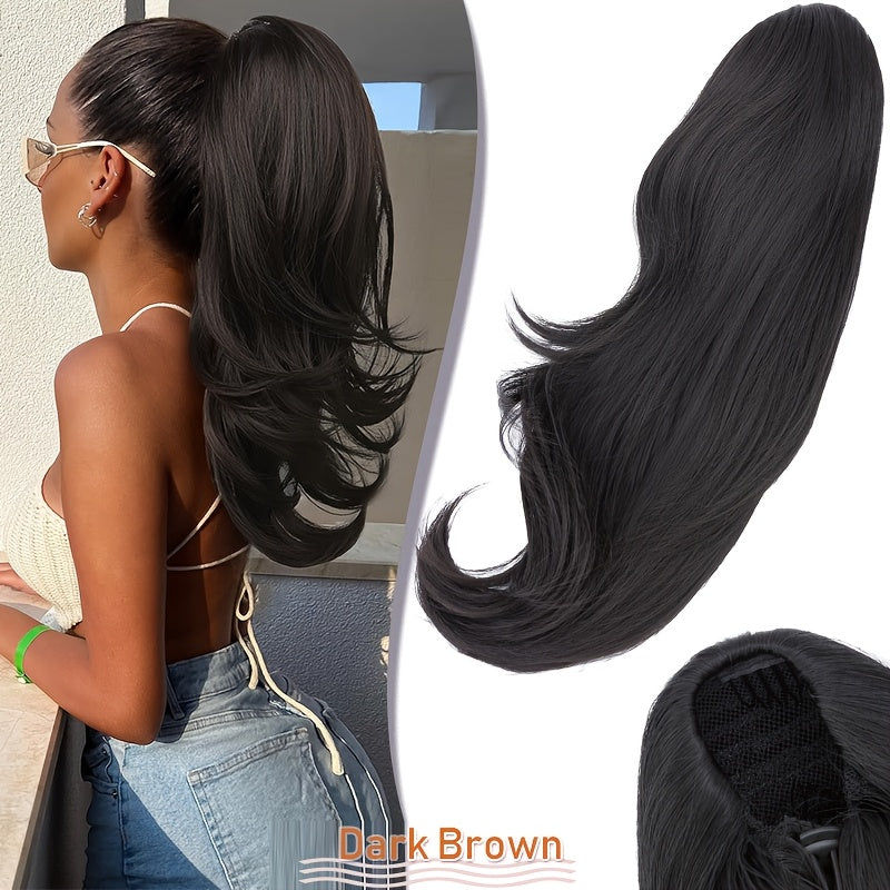 Luxurious 55.88cm Fluffy Layered Ponytail Extension - Extra Thick Straight Clip-In Hairpiece for Women, Natural-Looking Drawstring Design, Perfect for Daily Wear & Parties, Party Hair Accessory | Voluminous Hair Extension | Glossy Finish, Hair Accessories