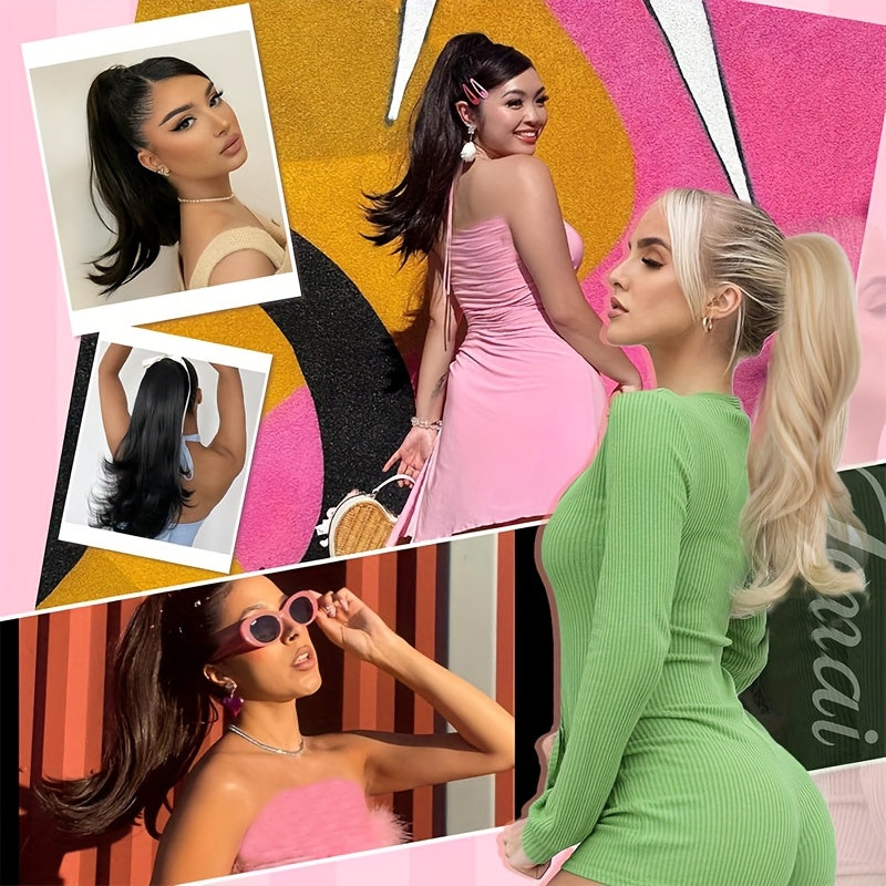 Luxurious 55.88cm Fluffy Layered Ponytail Extension - Extra Thick Straight Clip-In Hairpiece for Women, Natural-Looking Drawstring Design, Perfect for Daily Wear & Parties, Party Hair Accessory | Voluminous Hair Extension | Glossy Finish, Hair Accessories
