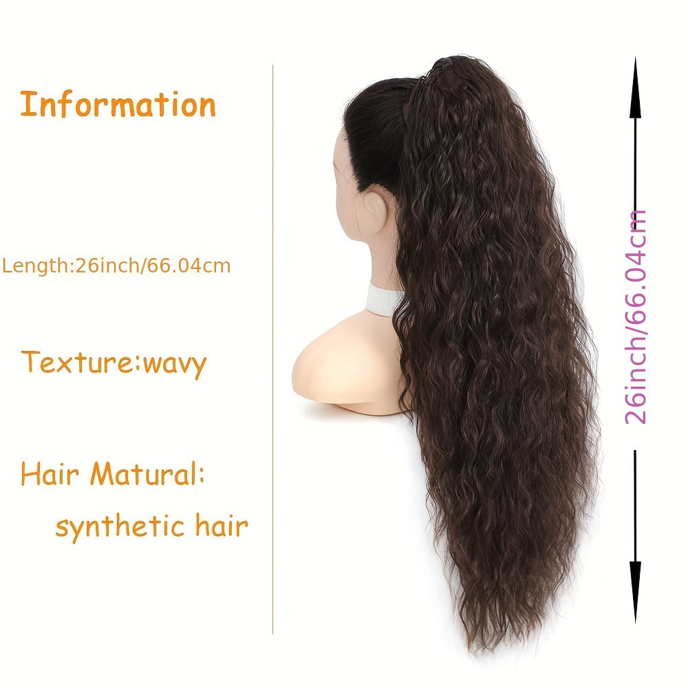 66.04 cm Long Curly Wavy Drawstring Ponytail, Synthetic Heat Resistant Hair Extensions, Basic Style for Women, High Temperature Fiber, Natural Look
