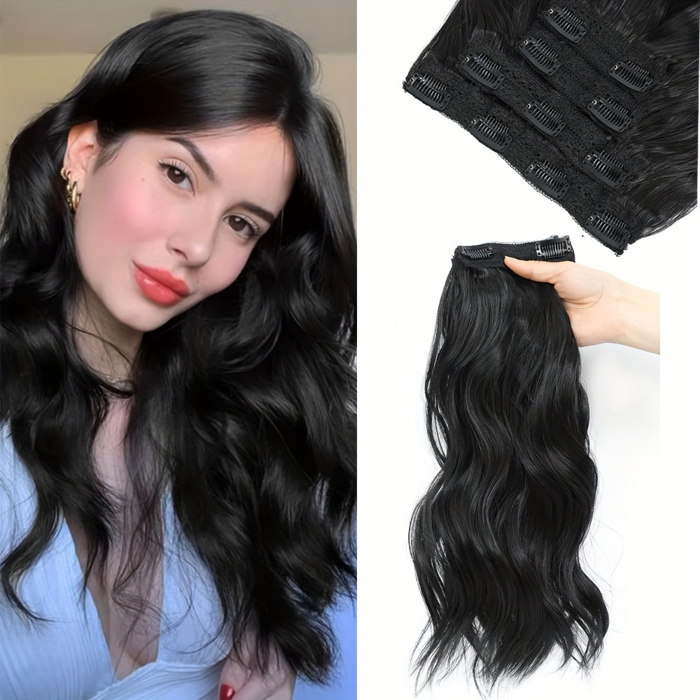 Clip in Hair Extensions for Women - 14" Short Curly Wavy Hair Extensions - 4pcs Invisible Lace Weft, Natural Soft Hairpieces for Daily Party