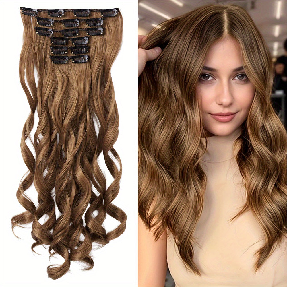 Removable Hair Topper, Hair Topper for Women, Hair Extensions Clip in 6pcs/ 7pcs Brown Hair Extension Long Wavy Full Head Clip in Hair Extension Hair Pieces for Women, Blonde Hair Topper, Wig Tools