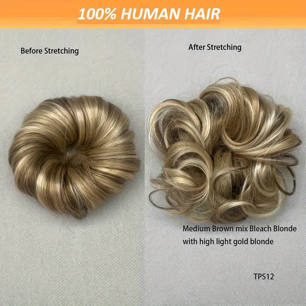 [Human Hair | Curly Bun] 100% Human Hair Curly Messy Bun | 6inch/16cm 35gram(1.23oz) Updo Donut Chignons Hair Piece European Wavy Buns scrunchies with human hair, human hair buns, ponytail extensions for Women Formal Every Day