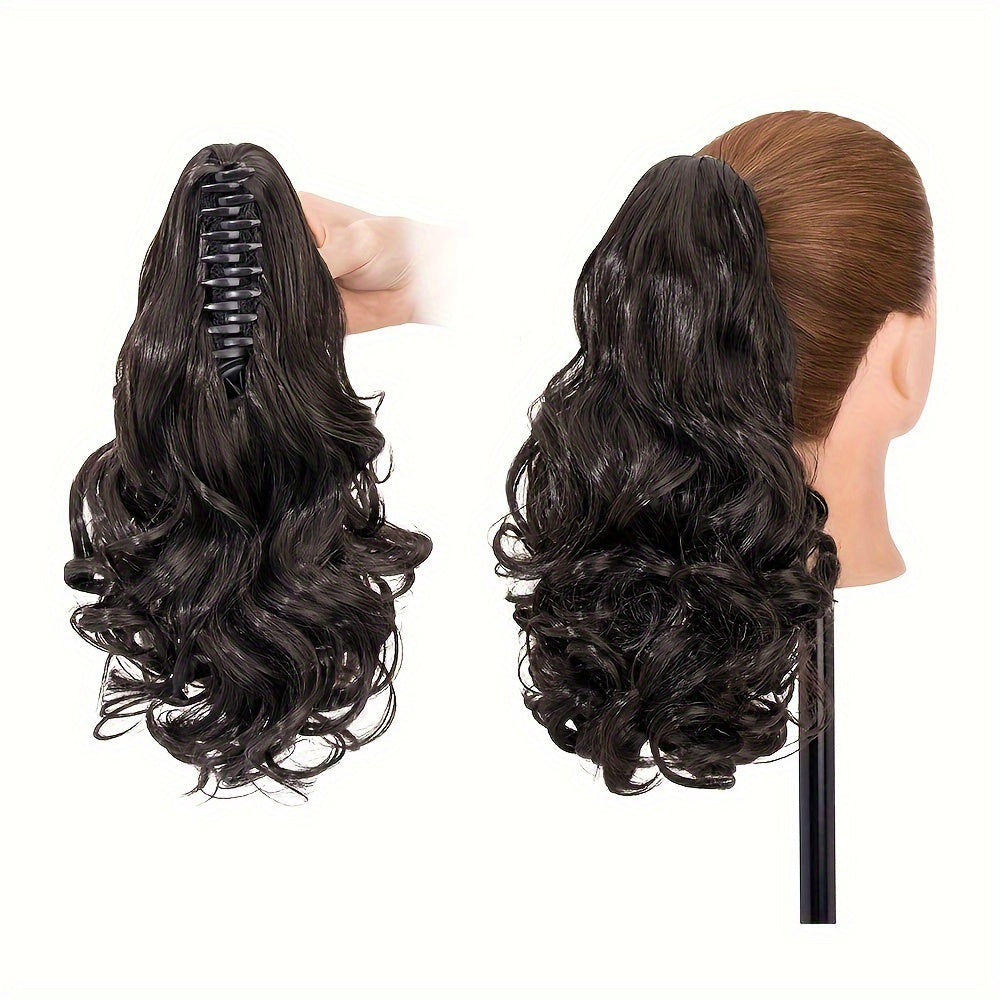 Synthetic Hair Extension Clip For Ponytail With 14-inch Short Wavy Curls For Women