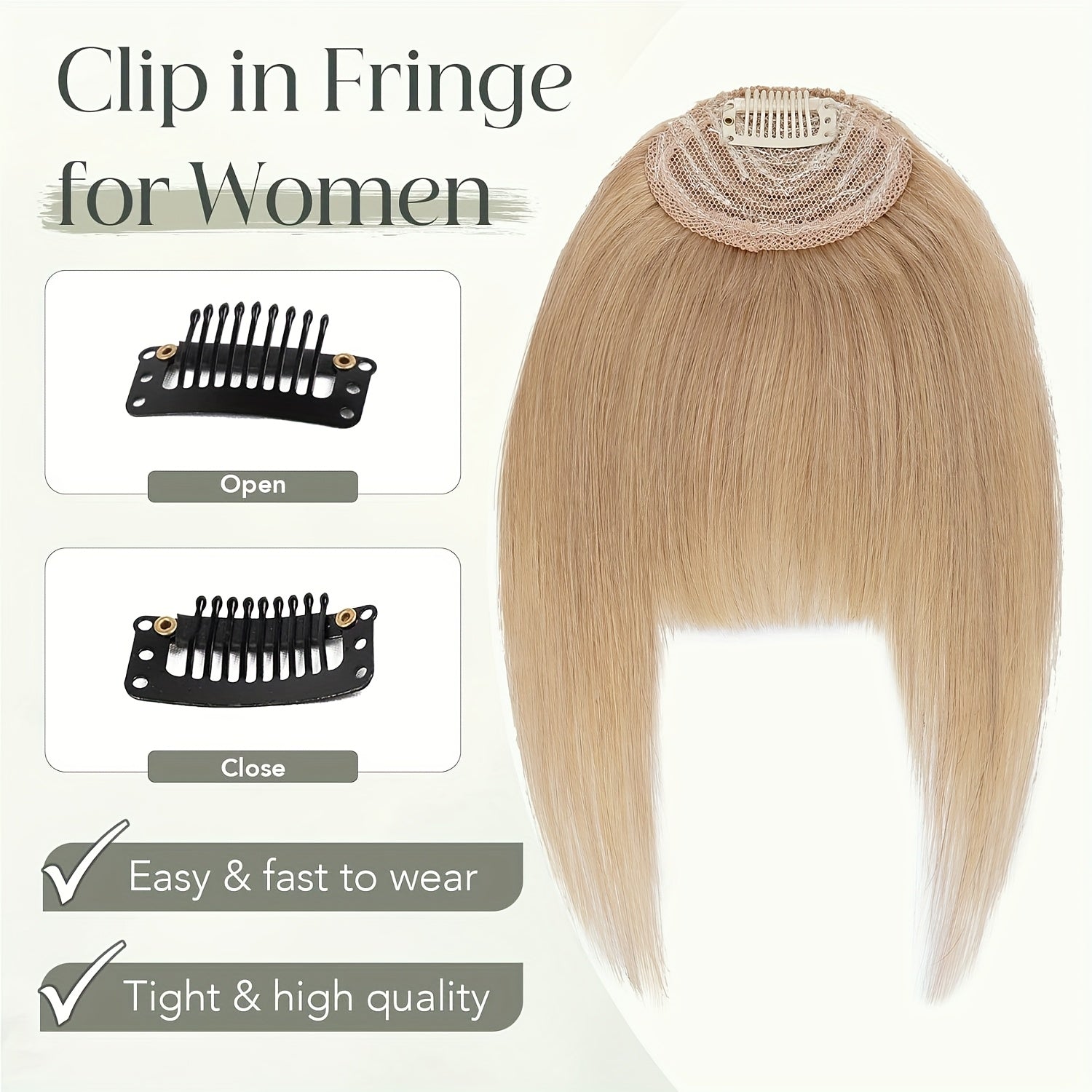 Real Human Hair Clip-In Fringe Bangs with Temples - 100% Real Human Hair Straight Hairpiece for Women, Elegant Style for Wedding, Party, Daily Use & Halloween/Christmas Hair, Cute Hair Accessories, Party Hairpiece, Natural Look Hairpiece
