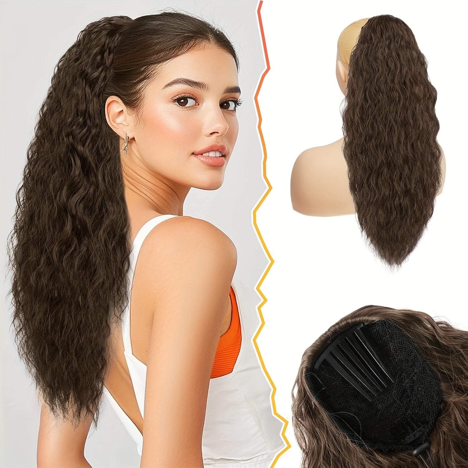 BARSDAR Curly Wavy Drawstring Ponytail Extension 55.88 cm Synthetic Comb Clip in Ponytails Hairpiece for Women Voluminous Natural Looking Ponytail Hair Extensions Fake Ponytails