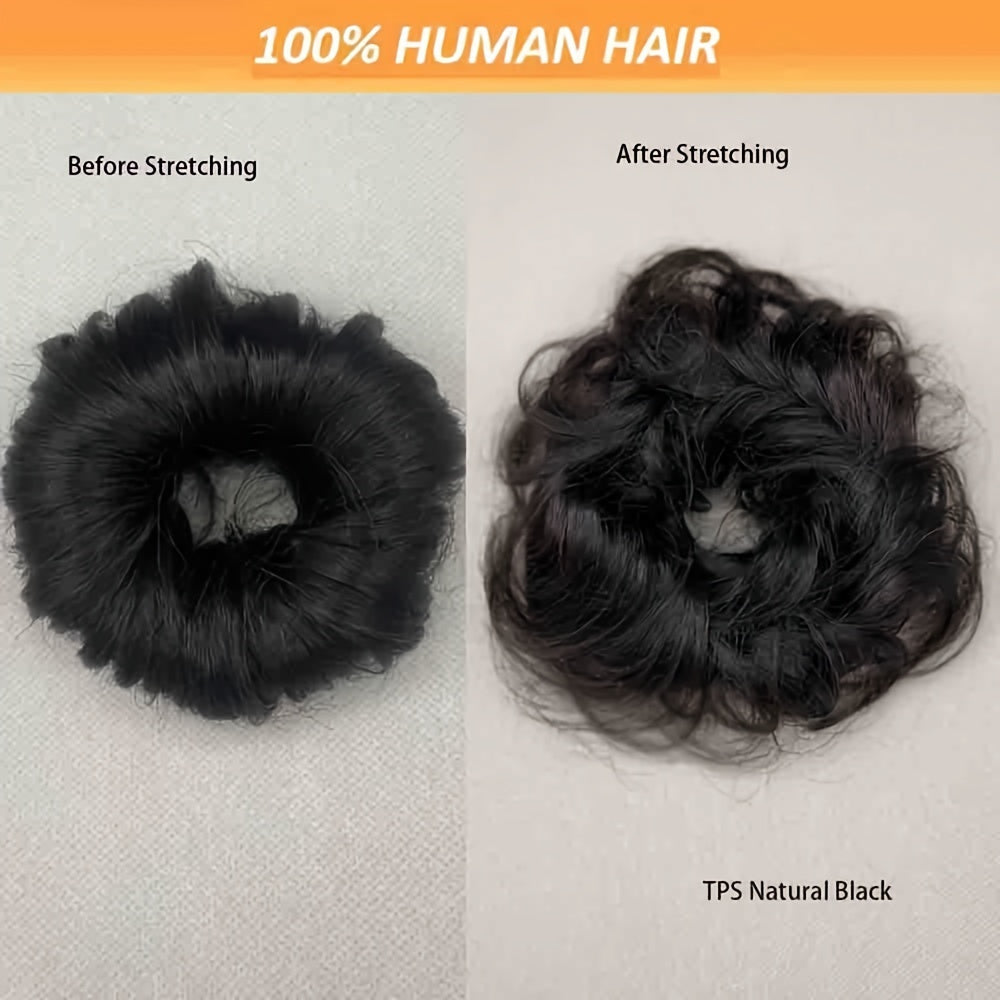[Human Hair | Curly Bun] 100% Human Hair Curly Messy Bun | 6inch/16cm 35gram(1.23oz) Updo Donut Chignons Hair Piece European Wavy Buns scrunchies with human hair, human hair buns, ponytail extensions for Women Formal Every Day