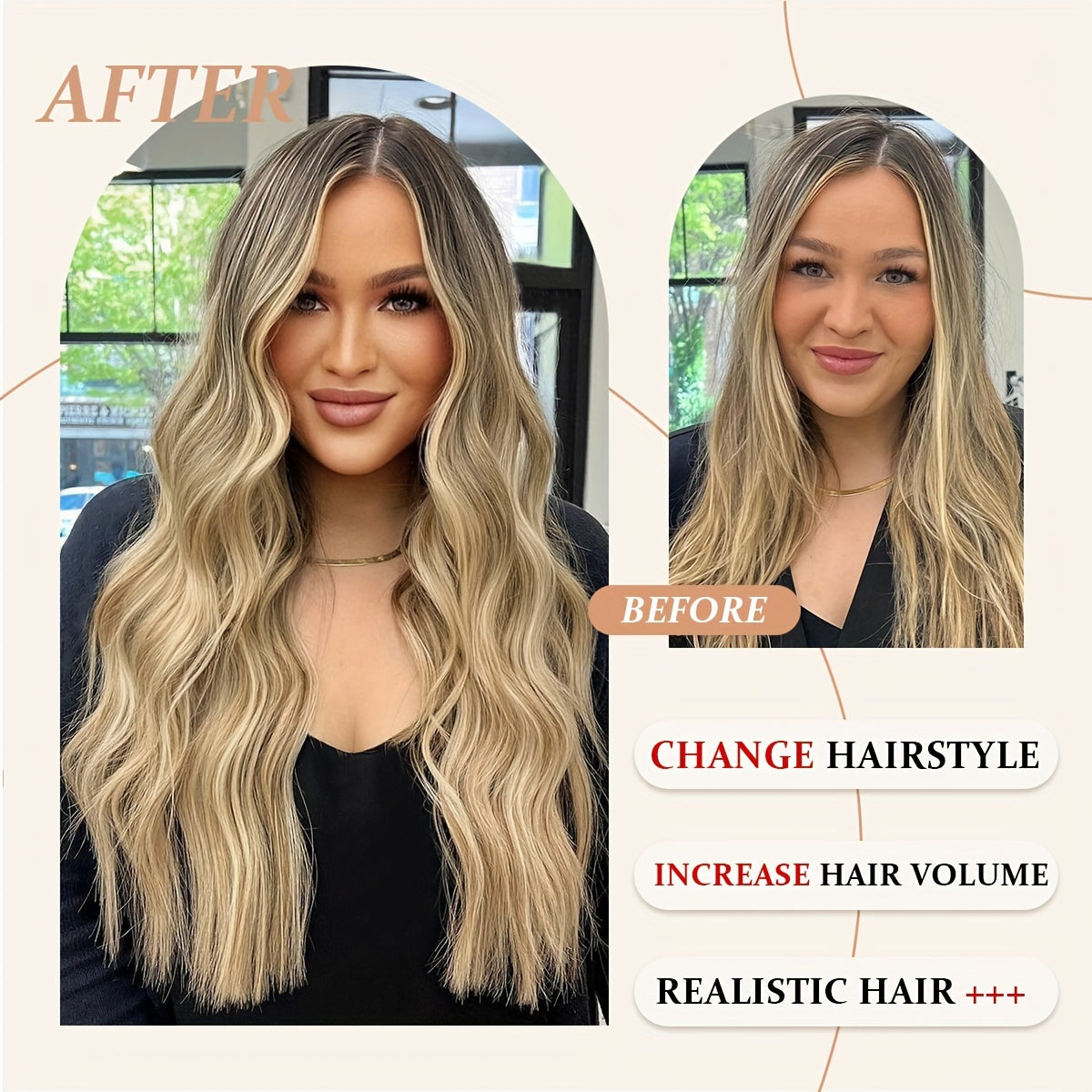 YUSULAXI 60.96 cm V-Shaped Clip-In Hair Extensions, Unisex-Adult, Long Wave Curly, Ombre Black Brown, High Temperature Fiber Synthetic Hairpiece