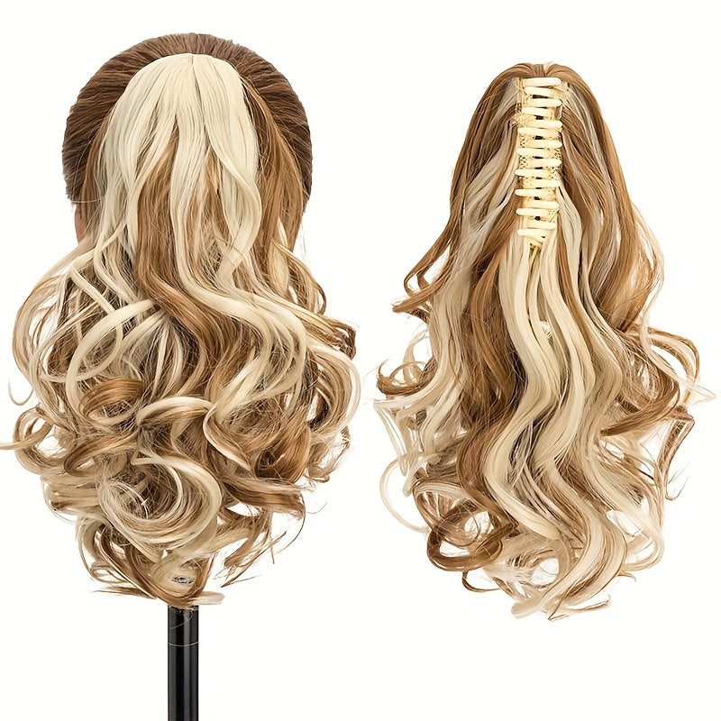Synthetic Hair Extension Clip For Ponytail With 14-inch Short Wavy Curls For Women
