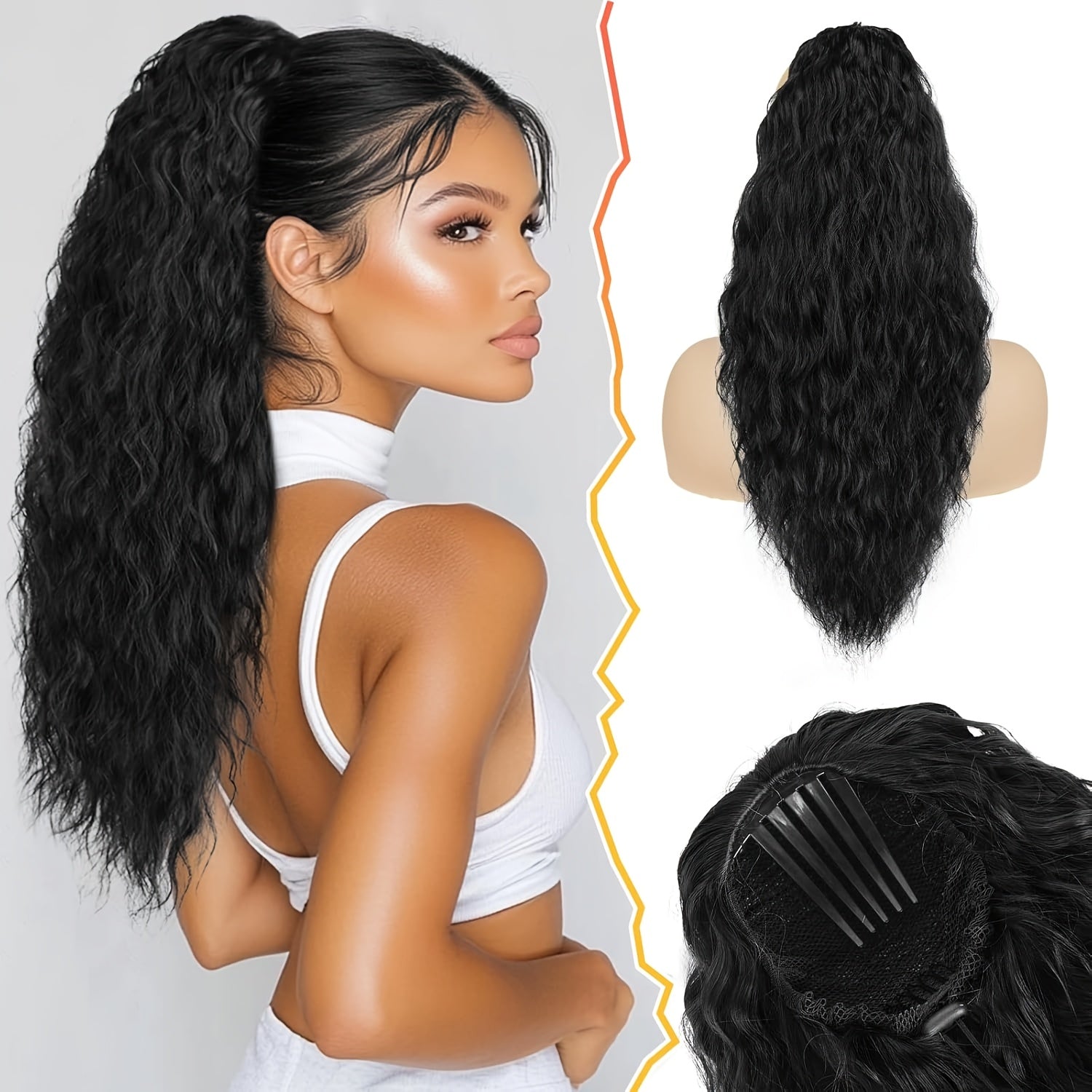 BARSDAR Curly Wavy Drawstring Ponytail Extension 55.88 cm Synthetic Comb Clip in Ponytails Hairpiece for Women Voluminous Natural Looking Ponytail Hair Extensions Fake Ponytails