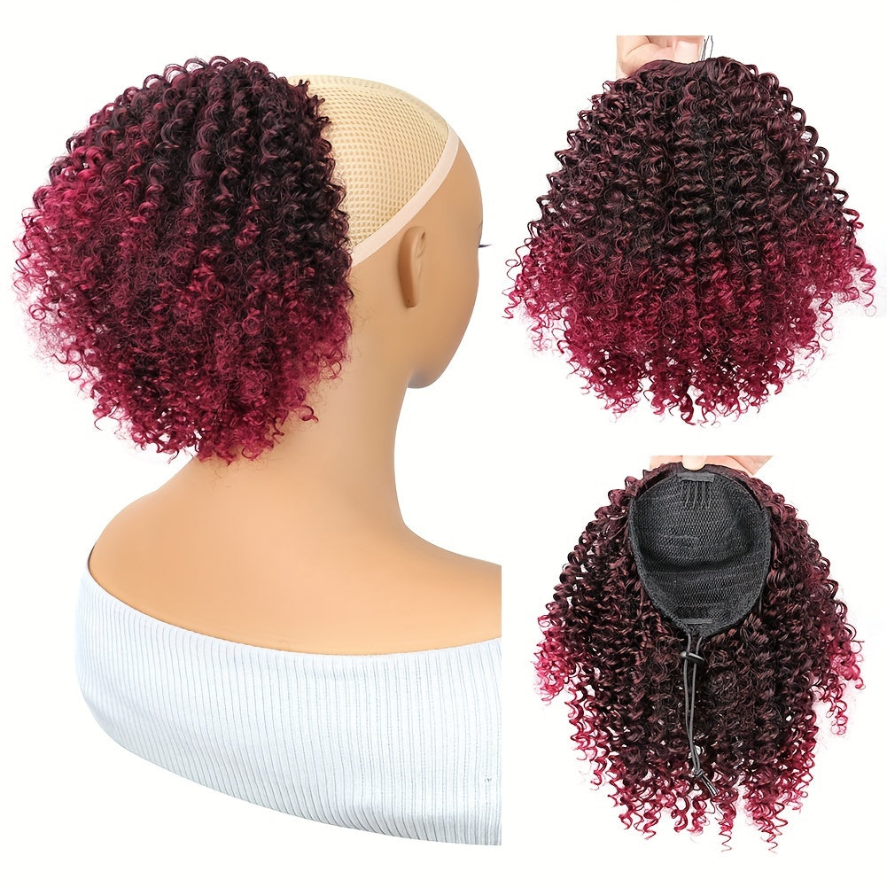 Mtmei Hair 25.4cm Short Afro Kinky Curly Drawstring Ponytail - Voluminous Synthetic Clip-In Hair Extension, High-Temperature Fiber, Easy Style for All Women, Ponytail Hair Extensions