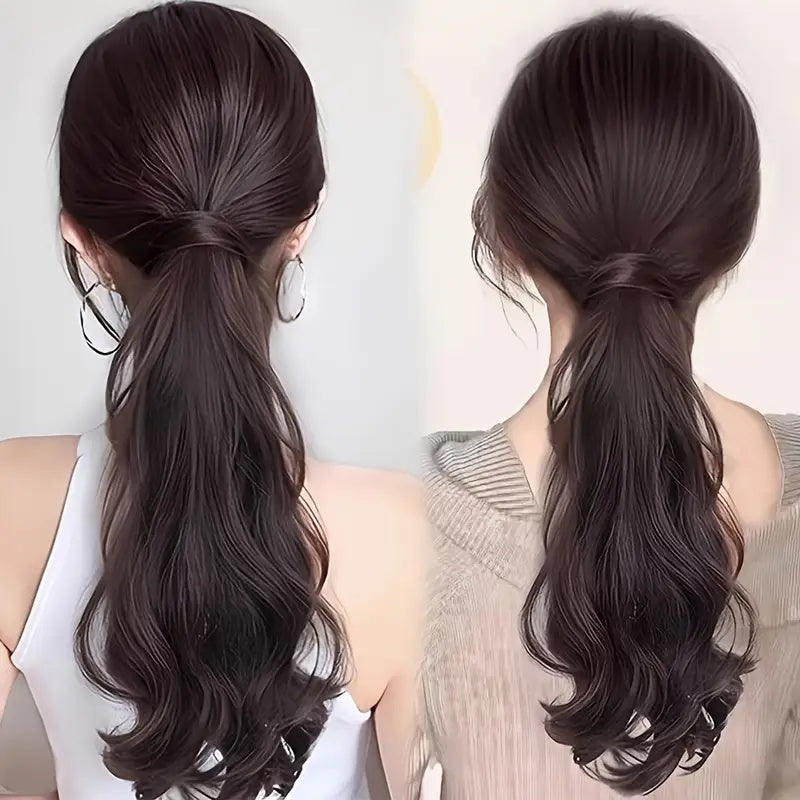 Temperament Big Wave Hair Bun Ponytail Wig, 18-inch Elegant Female Claw Clip Extension - High Temperature Synthetic Water Wave Wig-Suitable for All Hairstyles, Comfortable Fit and Easy to Wear, Daily Wig Use