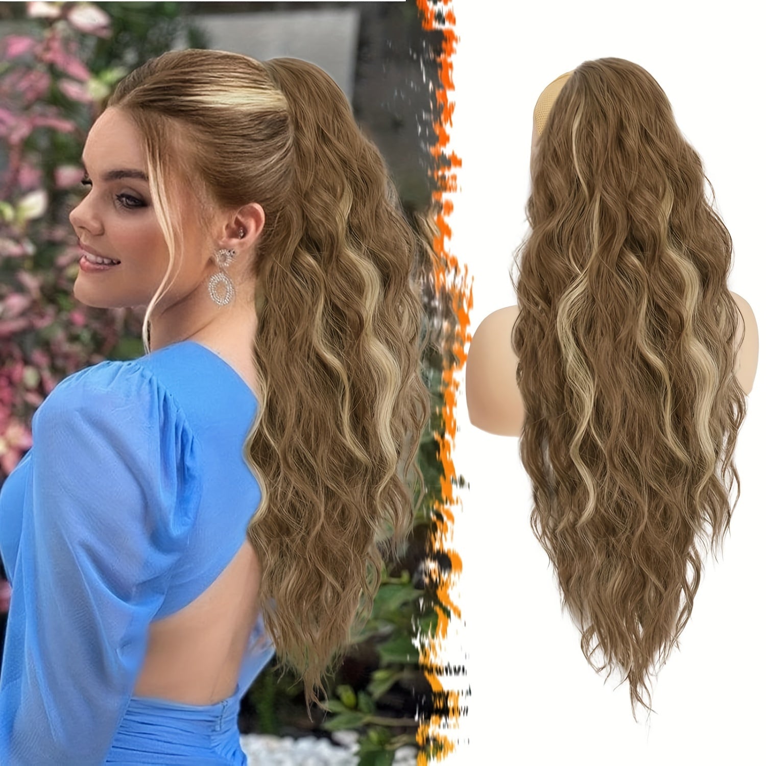[Wavy Ponytail] 26" Long Heat-Resistant Synthetic Wavy Ponytail Extension for Women | Clip-In Design, Voluminous Curly Wave Style, Black Hairpiece, Secure Clipin Attachment