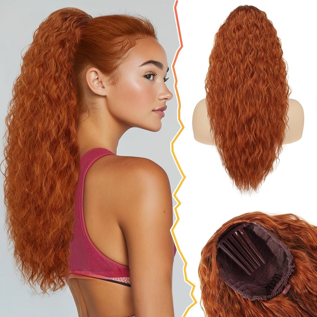BARSDAR Curly Wavy Drawstring Ponytail Extension 55.88 cm Synthetic Comb Clip in Ponytails Hairpiece for Women Voluminous Natural Looking Ponytail Hair Extensions Fake Ponytails