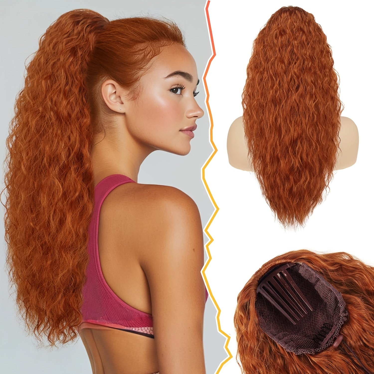 BARSDAR Curly Wavy Drawstring Ponytail Extension 55.88 cm Synthetic Comb Clip in Ponytails Hairpiece for Women Voluminous Natural Looking Ponytail Hair Extensions Fake Ponytails