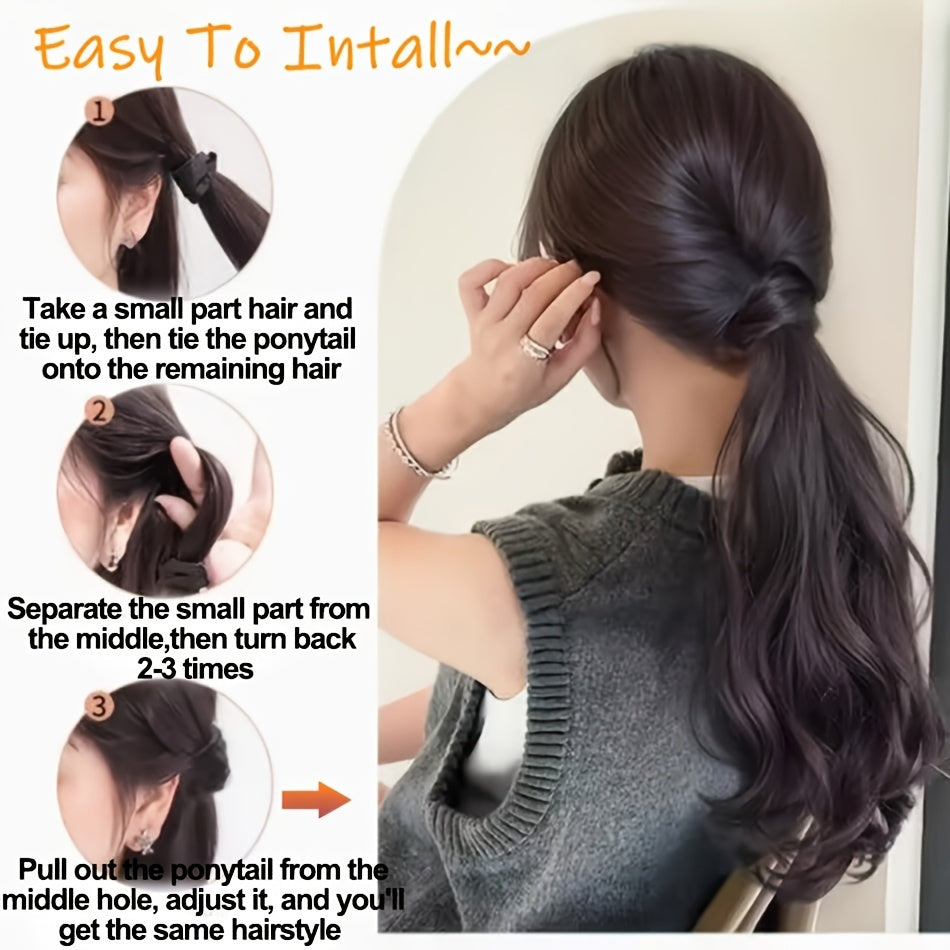 50.8cm Elegant Loose Wave Synthetic Ponytail Hair Extension - Heat Resistant Fiber, Non-Slip Rubber Band, Low Tie Accessory for Women, Natural Layered Ponytail Look, Suitable for All Ethnicities, Ponytail Hair Extension
