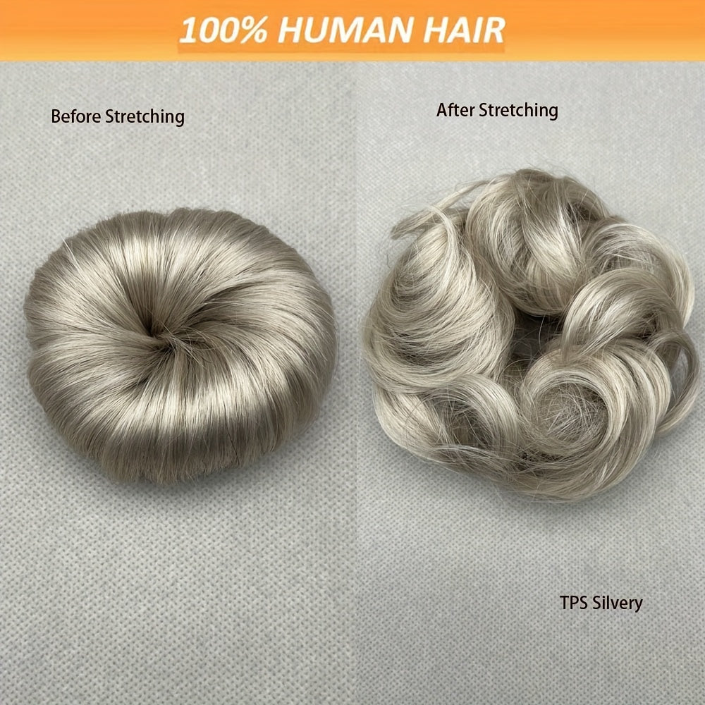 [Human Hair | Curly Bun] 100% Human Hair Curly Messy Bun | 6inch/16cm 35gram(1.23oz) Updo Donut Chignons Hair Piece European Wavy Buns scrunchies with human hair, human hair buns, ponytail extensions for Women Formal Every Day