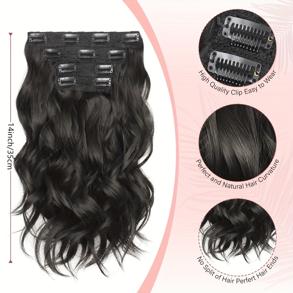 Clip in Hair Extensions for Women - 14" Short Curly Wavy Hair Extensions - 4pcs Invisible Lace Weft, Natural Soft Hairpieces for Daily Party
