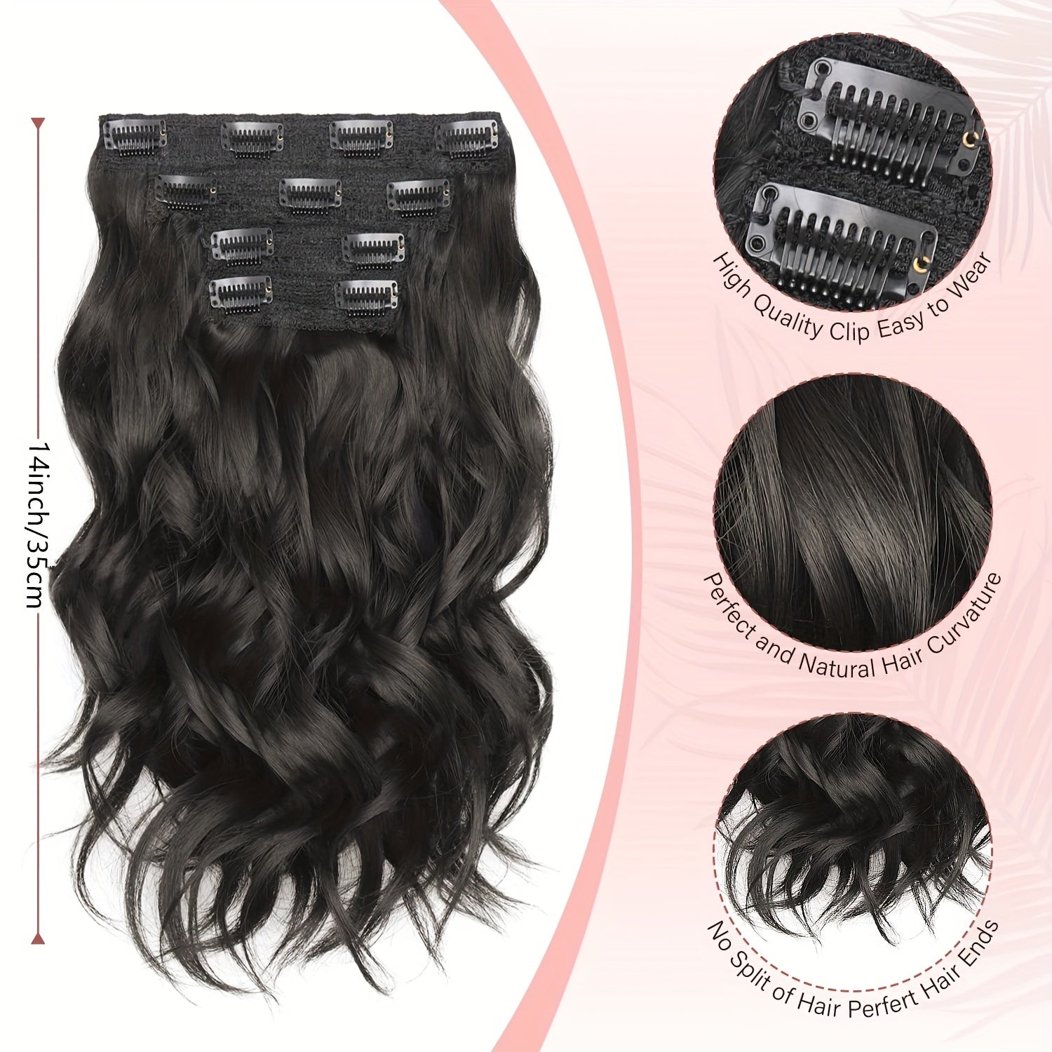 Clip in Hair Extensions for Women - 14" Short Curly Wavy Hair Extensions - 4pcs Invisible Lace Weft, Natural Soft Hairpieces for Daily Party