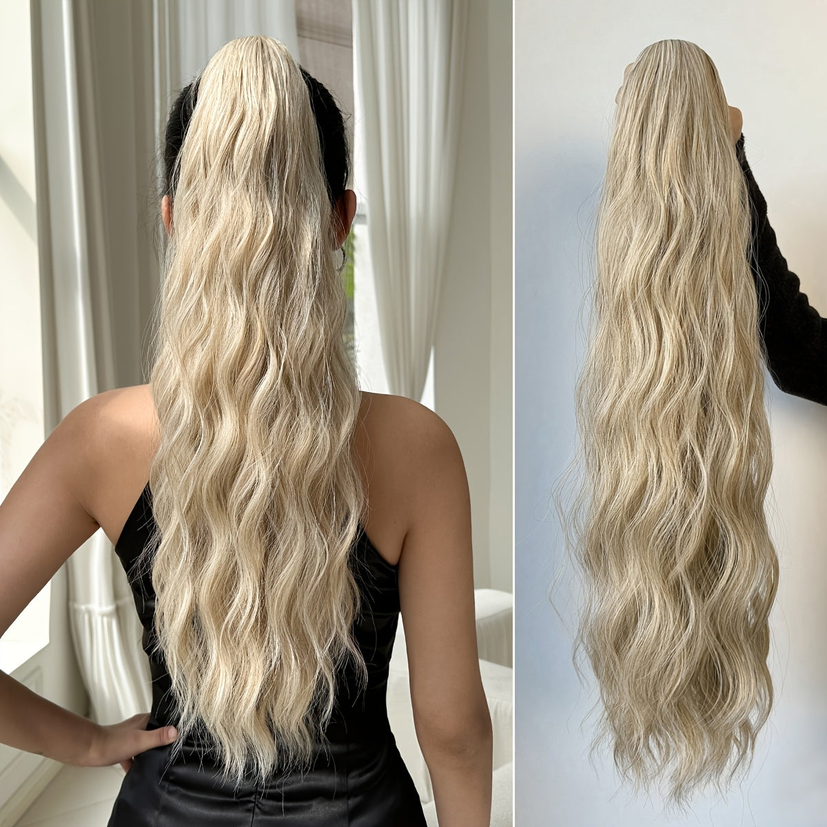 Dark brown black claw shaped ponytail extension light brown 60.96 cm water wave heat-resistant fiber synthetic ponytail wig, suitable for short hair accessories for Women's daily use
