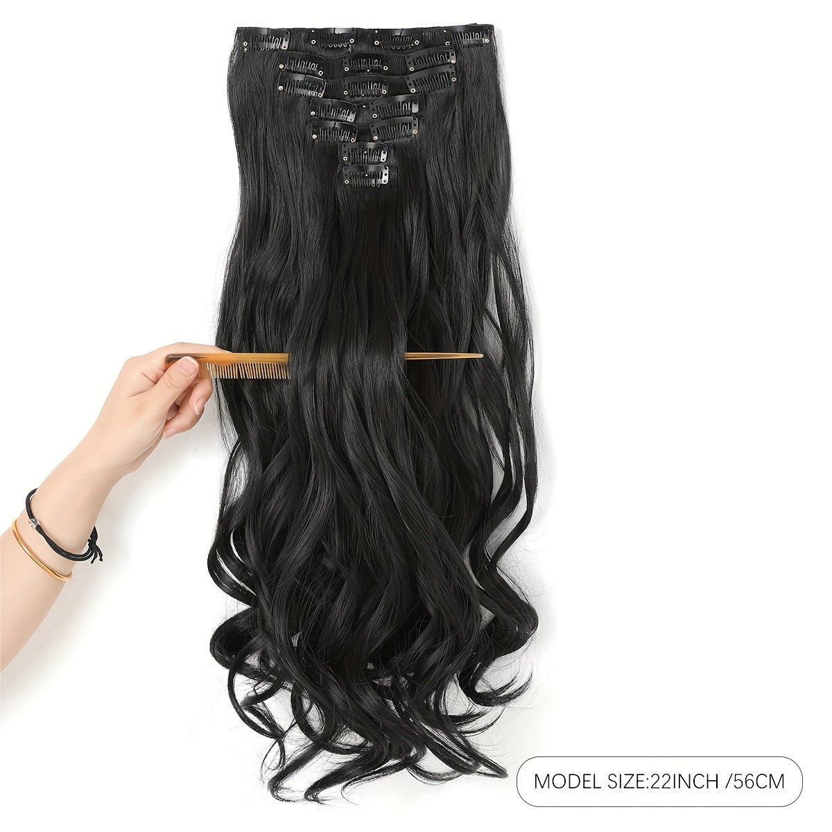 YUSULAXI 22 Inch Long Wavy Clip-In Synthetic Hair Extensions | Gradient Blonde to Brown | Versatile & Natural-Looking for All Genders and Ethnicities