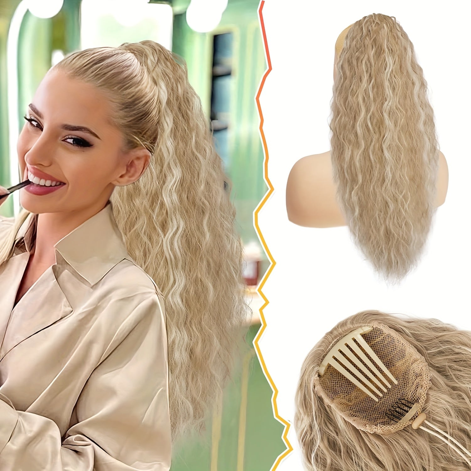 BARSDAR Curly Wavy Drawstring Ponytail Extension 55.88 cm Synthetic Comb Clip in Ponytails Hairpiece for Women Voluminous Natural Looking Ponytail Hair Extensions Fake Ponytails