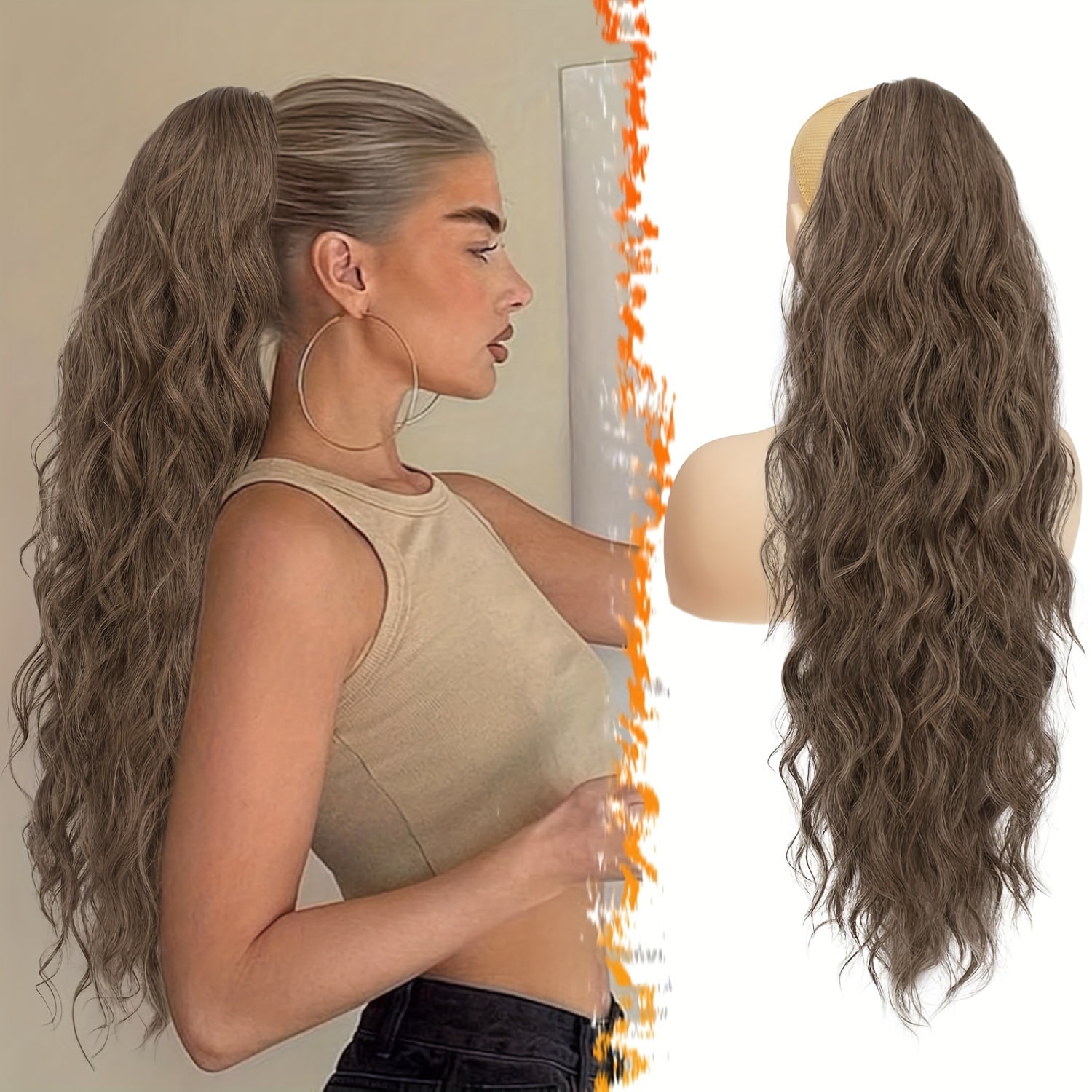 [Wavy Ponytail] 26" Long Heat-Resistant Synthetic Wavy Ponytail Extension for Women | Clip-In Design, Voluminous Curly Wave Style, Black Hairpiece, Secure Clipin Attachment