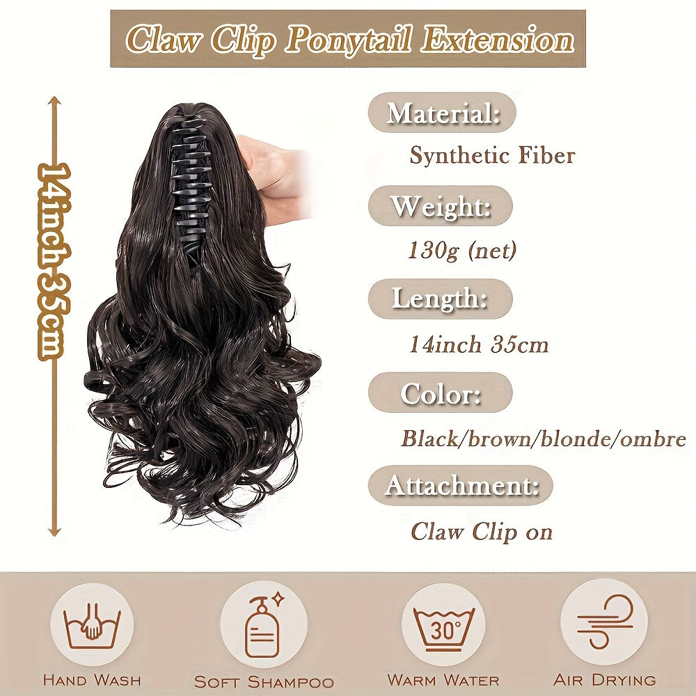 Synthetic Hair Extension Clip For Ponytail With 14-inch Short Wavy Curls For Women
