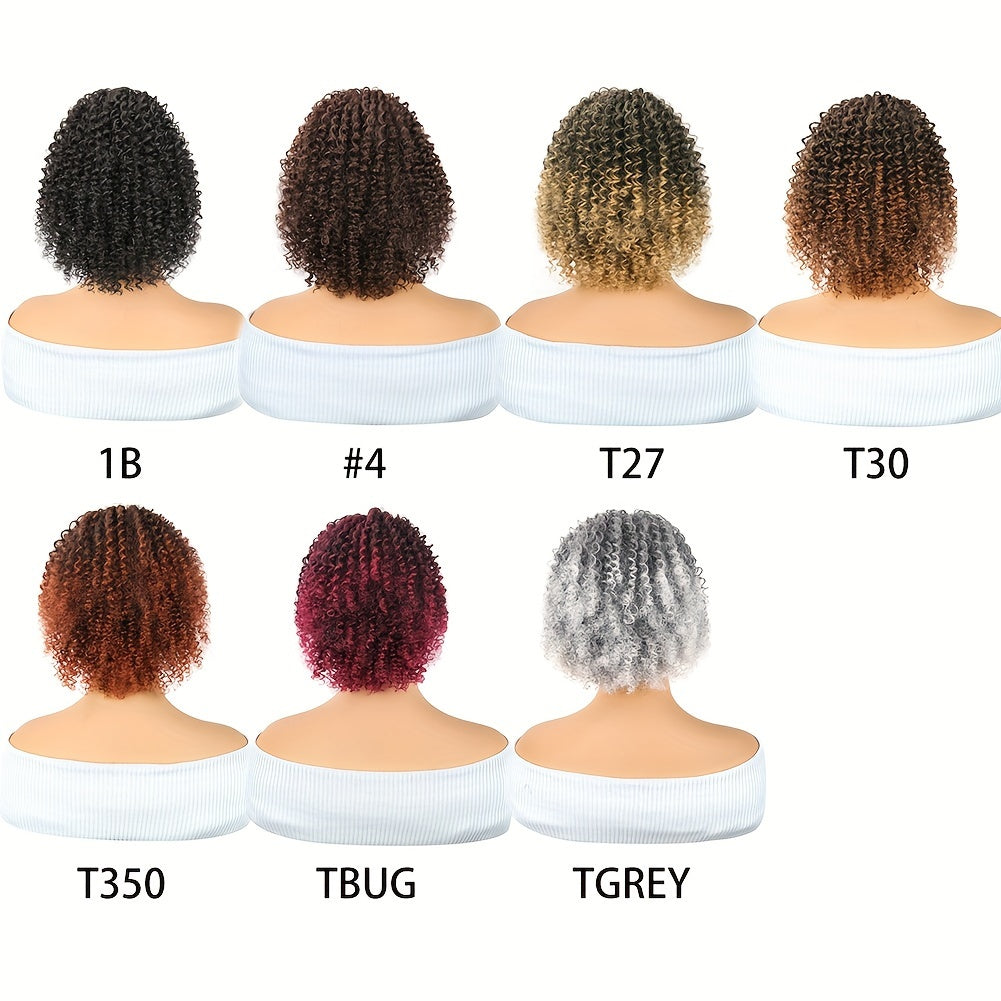 Mtmei Hair 25.4cm Short Afro Kinky Curly Drawstring Ponytail - Voluminous Synthetic Clip-In Hair Extension, High-Temperature Fiber, Easy Style for All Women, Ponytail Hair Extensions
