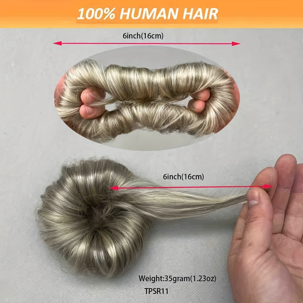 [Human Hair | Curly Bun] 100% Human Hair Curly Messy Bun | 6inch/16cm 35gram(1.23oz) Updo Donut Chignons Hair Piece European Wavy Buns scrunchies with human hair, human hair buns, ponytail extensions for Women Formal Every Day